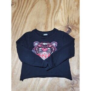 KENZO Croptop Cutoff sweatshirt Women M Black embroidered tiger @Z